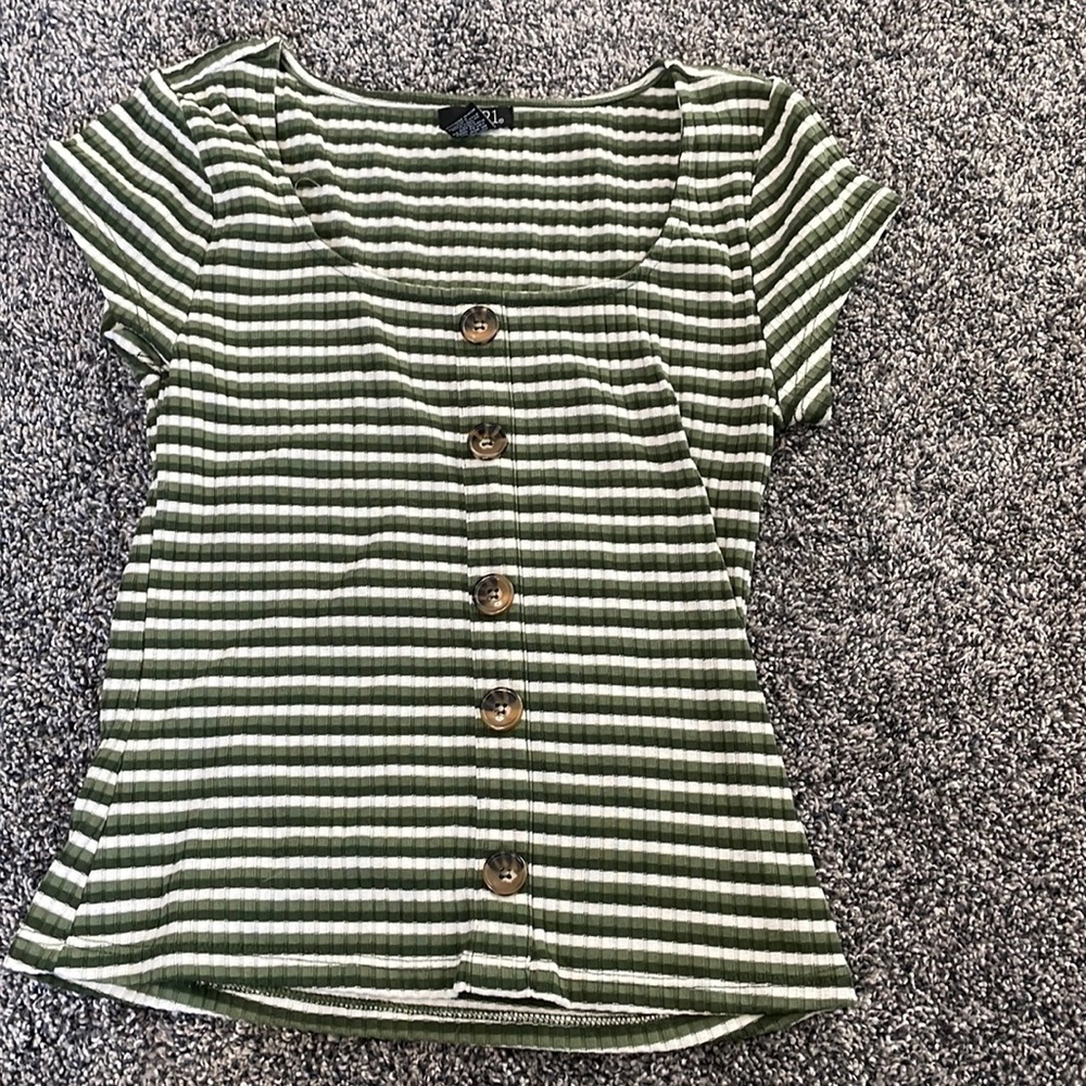 Green stripped Rue21 shirt, size L (fits smaller).